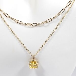 HANDMADE 14k Gold Citrine Pendant Necklace 2 Piece Set